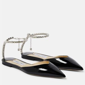 Jimmy Choo Saeda Patent Leather Crystal Flats